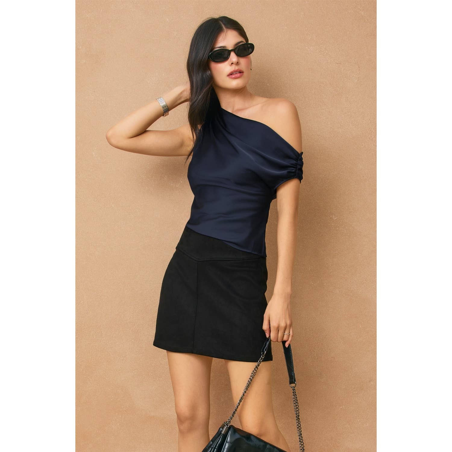 Dress Forum - Wholesale Blouse - Women's - Dull Satin Asymmetrical Shoulder Top6