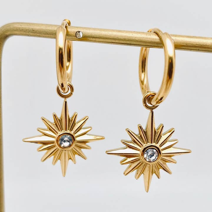 18K Gold Plated Stainless Steel Star Pendant Huggie - FGS/MS for wholesale by Mio Queena