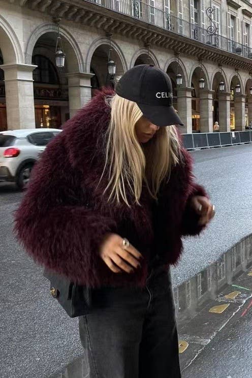 Rosa Clothing - Vente Veste – femme - Veste duveteuse en fausse fourrure à col oversize6