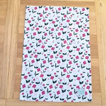 Organic Cotton Tea Towel - First Flowers Tea Green for wholesale by Nicky Web Designs