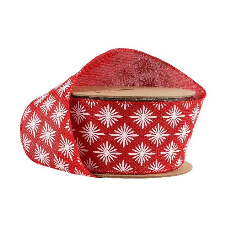2 1/2" Wired Ribbon | White Square Flower on Red | 10 Yard Roll
for wholesale by LA Ribbons Wholesale