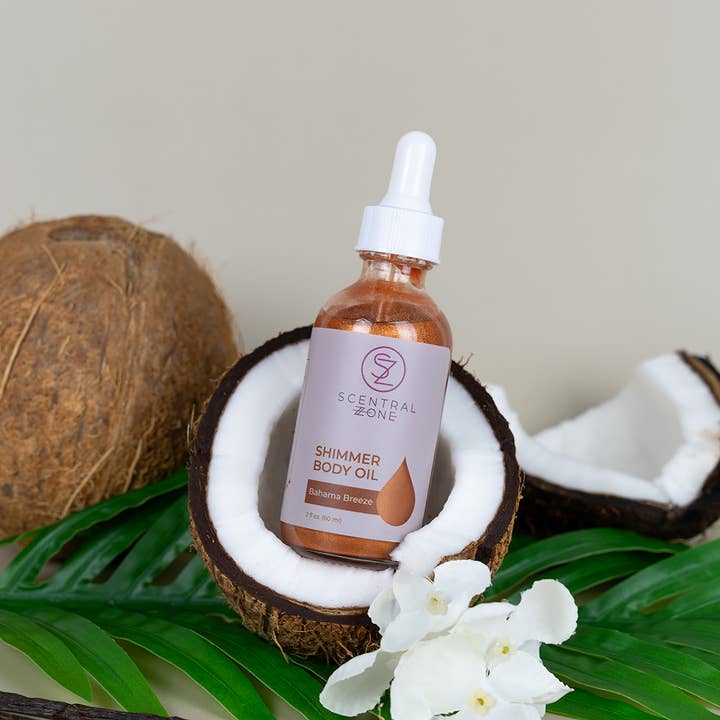 Shimmer Body Oil, Bahama Breeze in Bronze for wholesale by Scentral Zone Clean Beauty