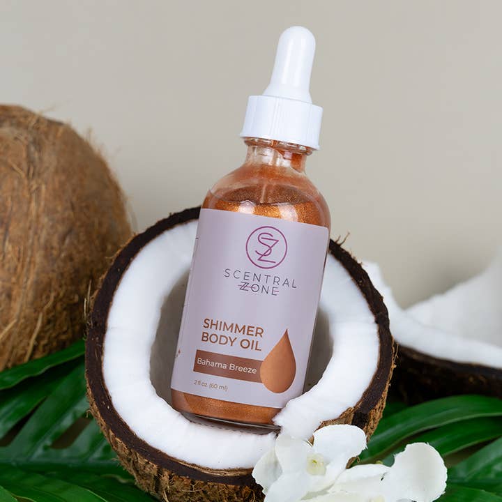Huile pour le corps scintillante, Brise des Bahamas en bronze pour la vente par Scentral Zone Clean Beauty