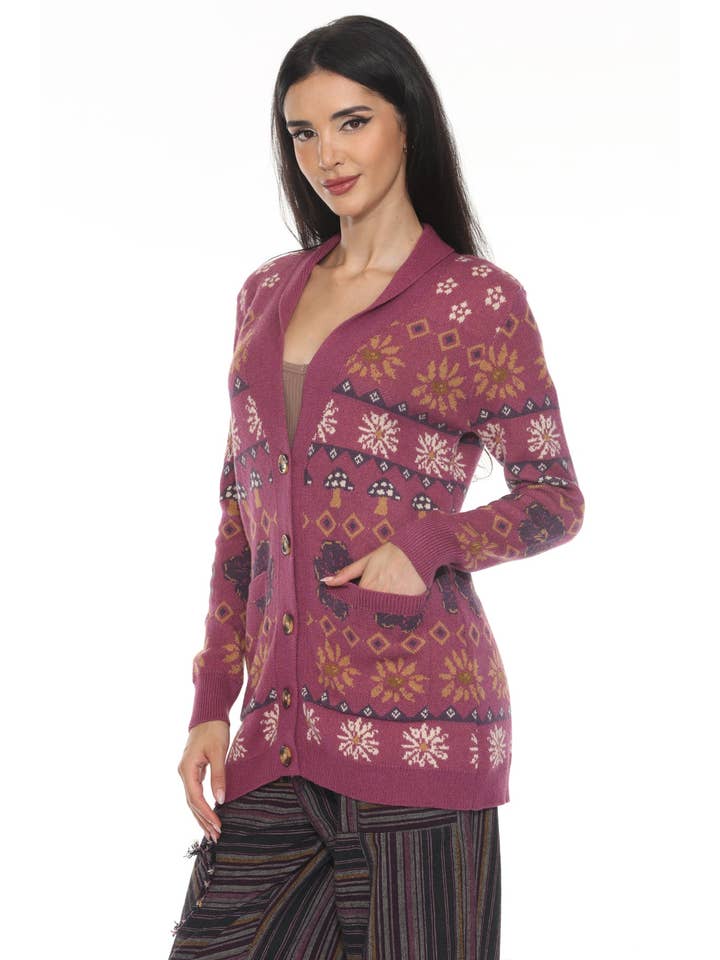 Lakhays Collection Inc. - Wholesale Cardigan - Women's - Fair Isle Mushroom Cardigan2