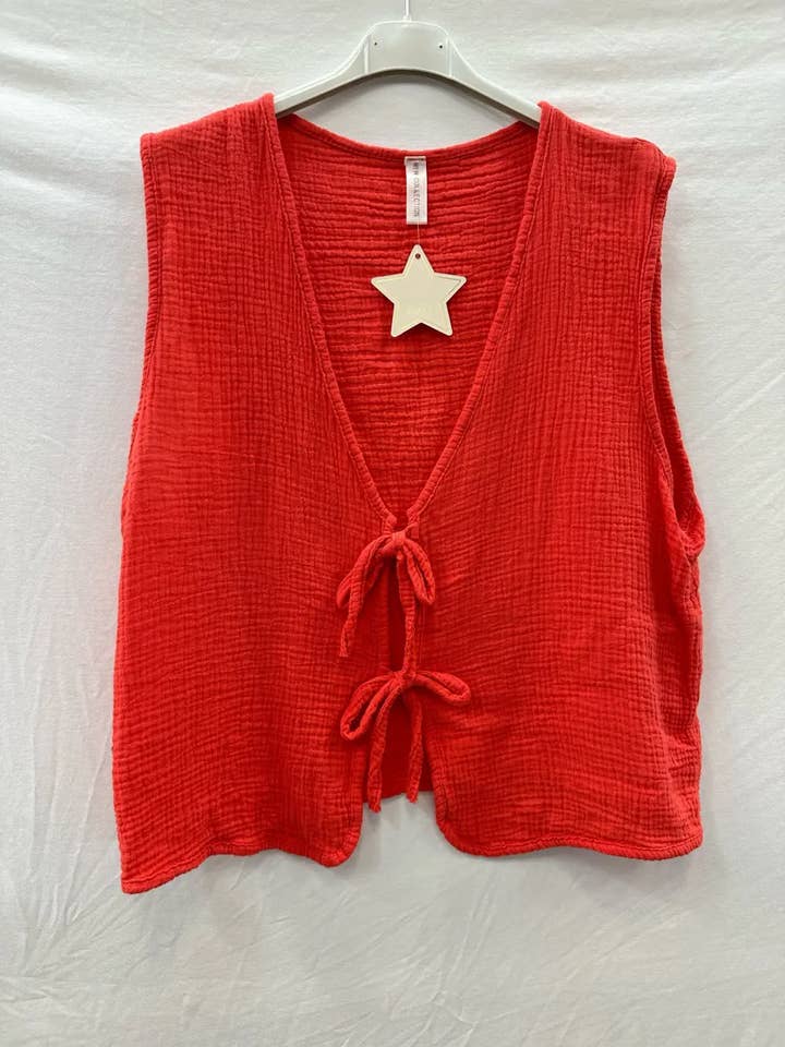 Mimi & Gogo - Wholesale Outerwear Vest - Women's - Cotton gauze tie-front top cardigan @59309_GANouer17