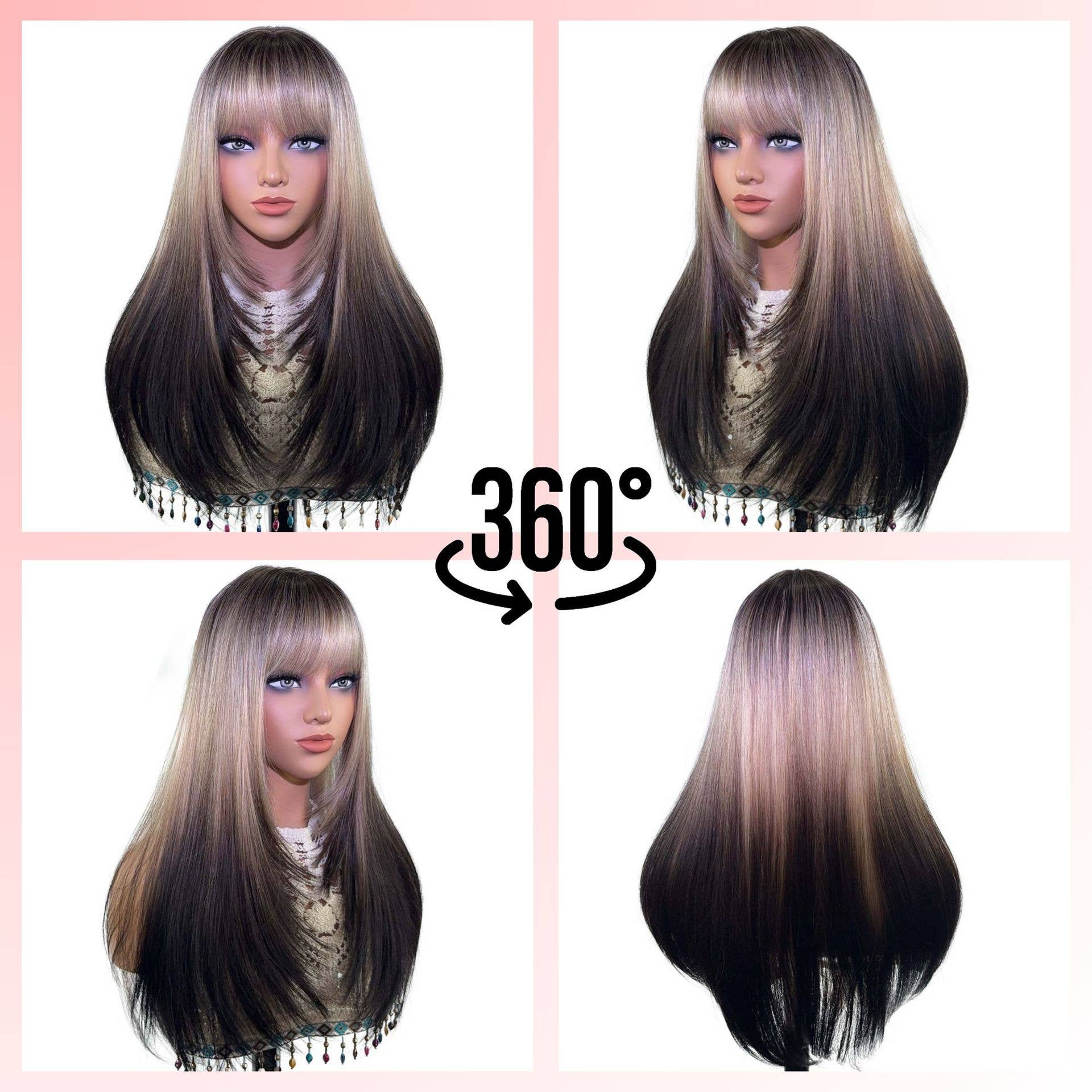 AK Brand - Wholesale Pruik/haarstuk - Lange rechte synthetische pruik met gelaagde snit en pony.10