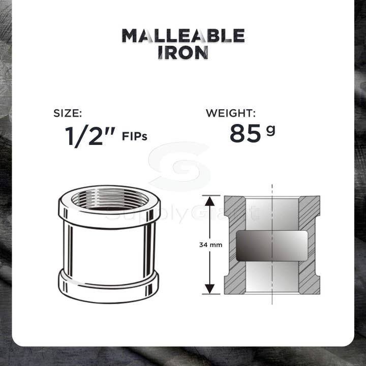 FIXTUREDISPLAYS – Großhandel – 1/2" Schwarzes schmiedbares Eisen Gerade Links/Rechts Kupplung Umgekehrtes Gegengewinde 151144