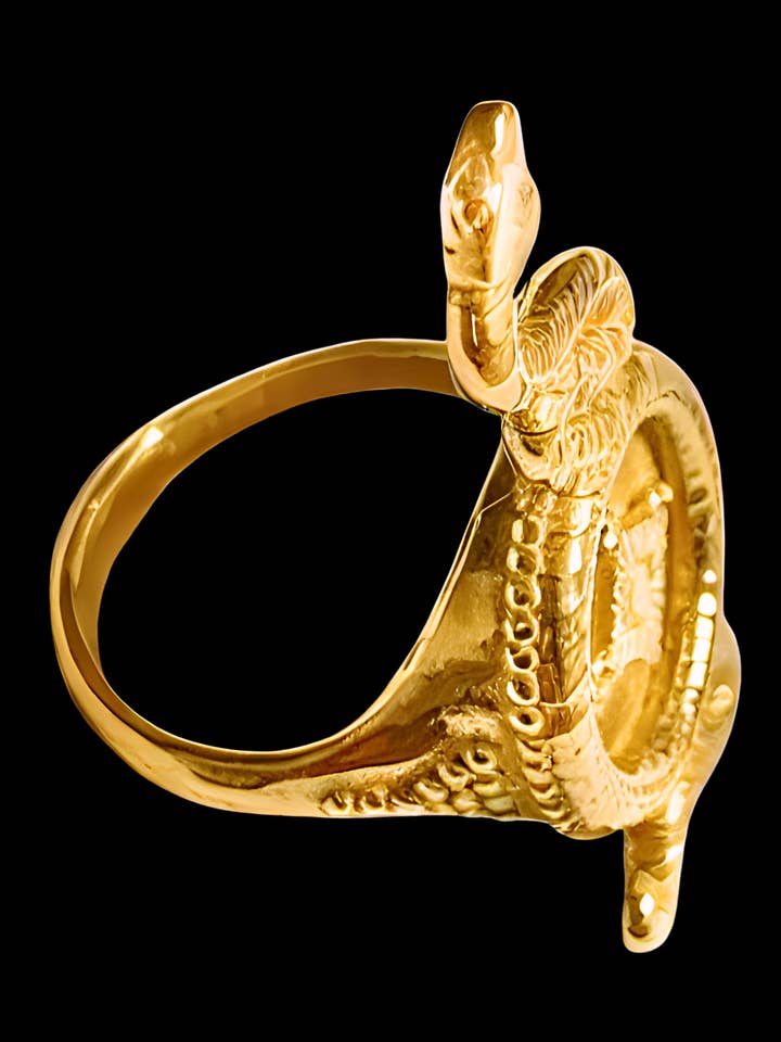 Signet Snake Ring Yellow Brass Unisex for wholesale by SHE ARCHIVES