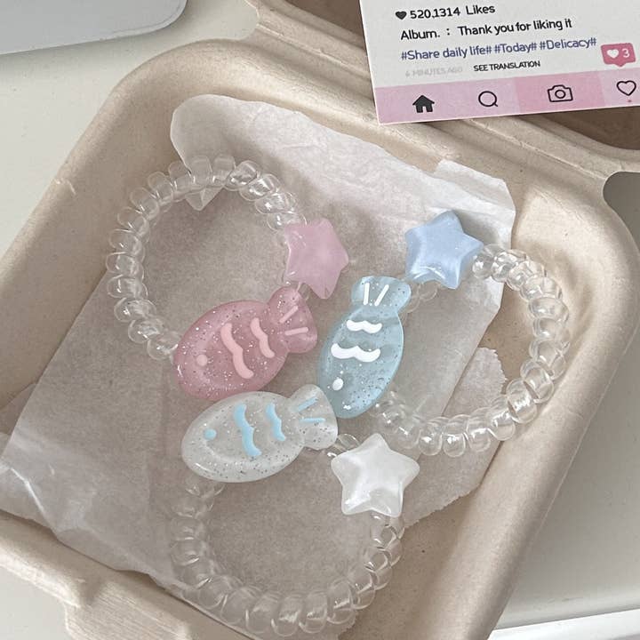 Funkyrel® Atzbranding Limited - Venta al por mayor Goma para el pelo - Mujer - Cintas transparentes para el cabello Telo - Star Taiyaki (juego de 3)