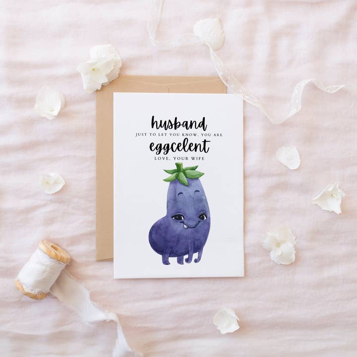 You are eggcelent! - Funny pun greeting card - Eggplant for wholesale by The Highland Literary Co.