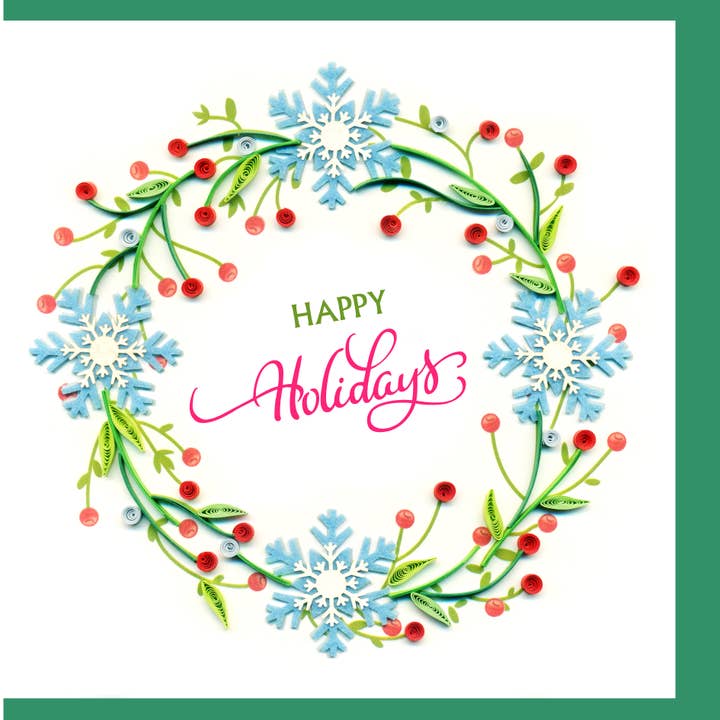 Happy Holidays Wreath Quilling Card for wholesale by Blue Bird Cards