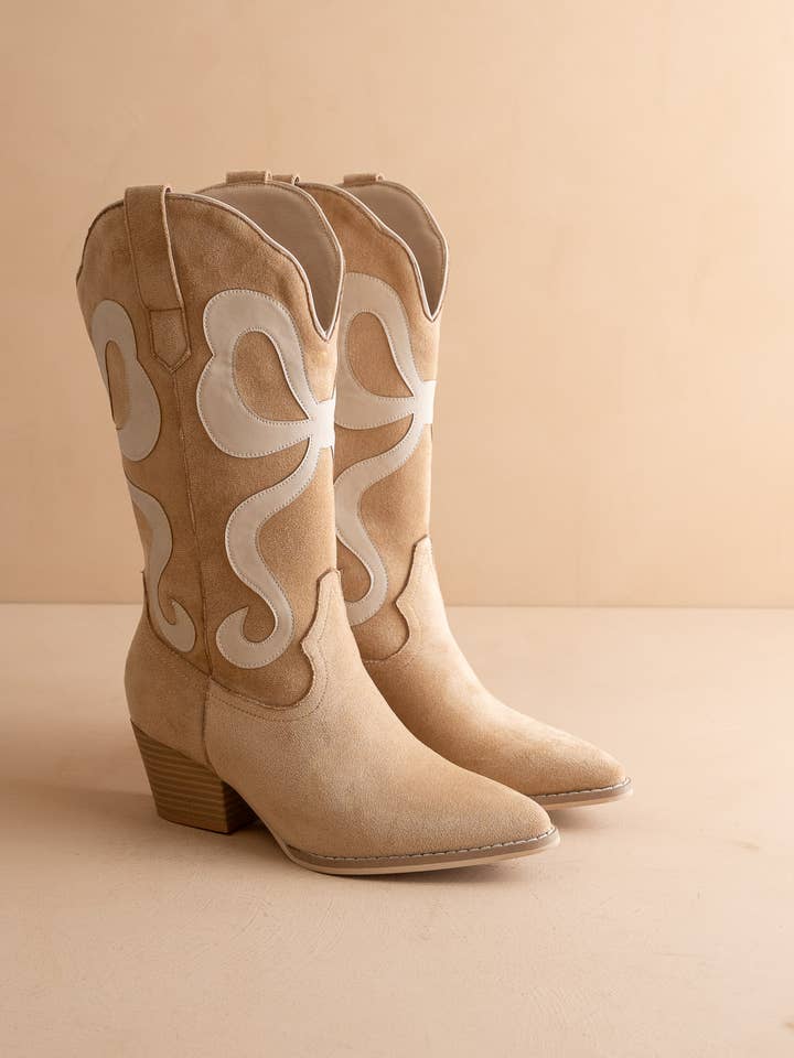 The Bowie | Almond Western Boot with Pink Inlay for wholesale on Faire2