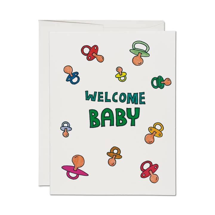 Carte de vœux pour bébé avec tétine pour la vente par Red Cap Cards