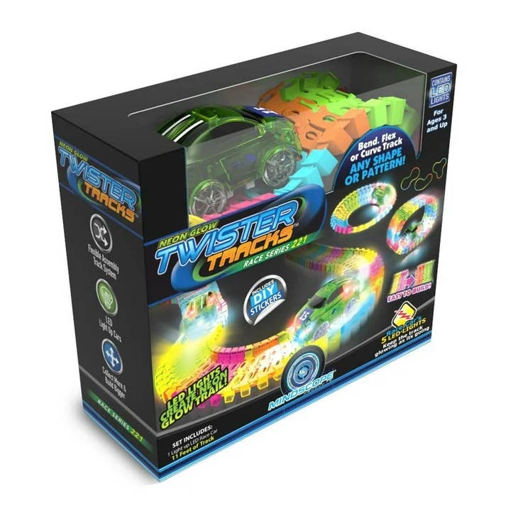 Mindscope Products - Venta al por mayor Coches/camiones de juguete - Niños - Auto verde Mindscope Neon Glow Twister Tracks 221 (11 pies)