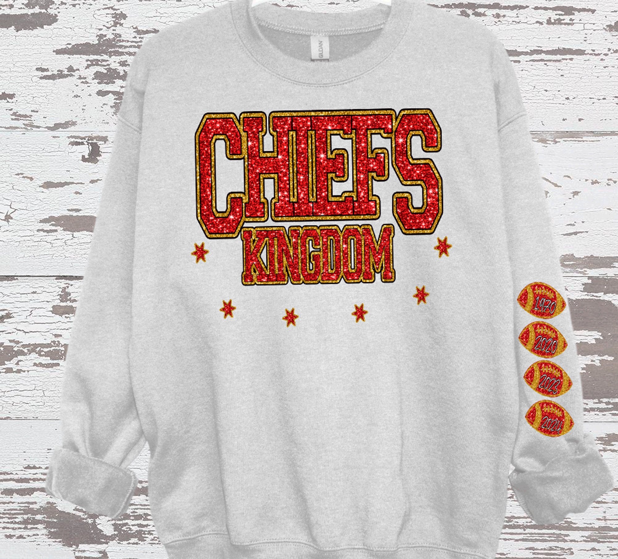 A Blessed Texas Mess Boutique - Vente T-shirt à imprimés – femme - Chiefs de football de Kansas City, Royaume des Chiefs à paillettes synthétiques3