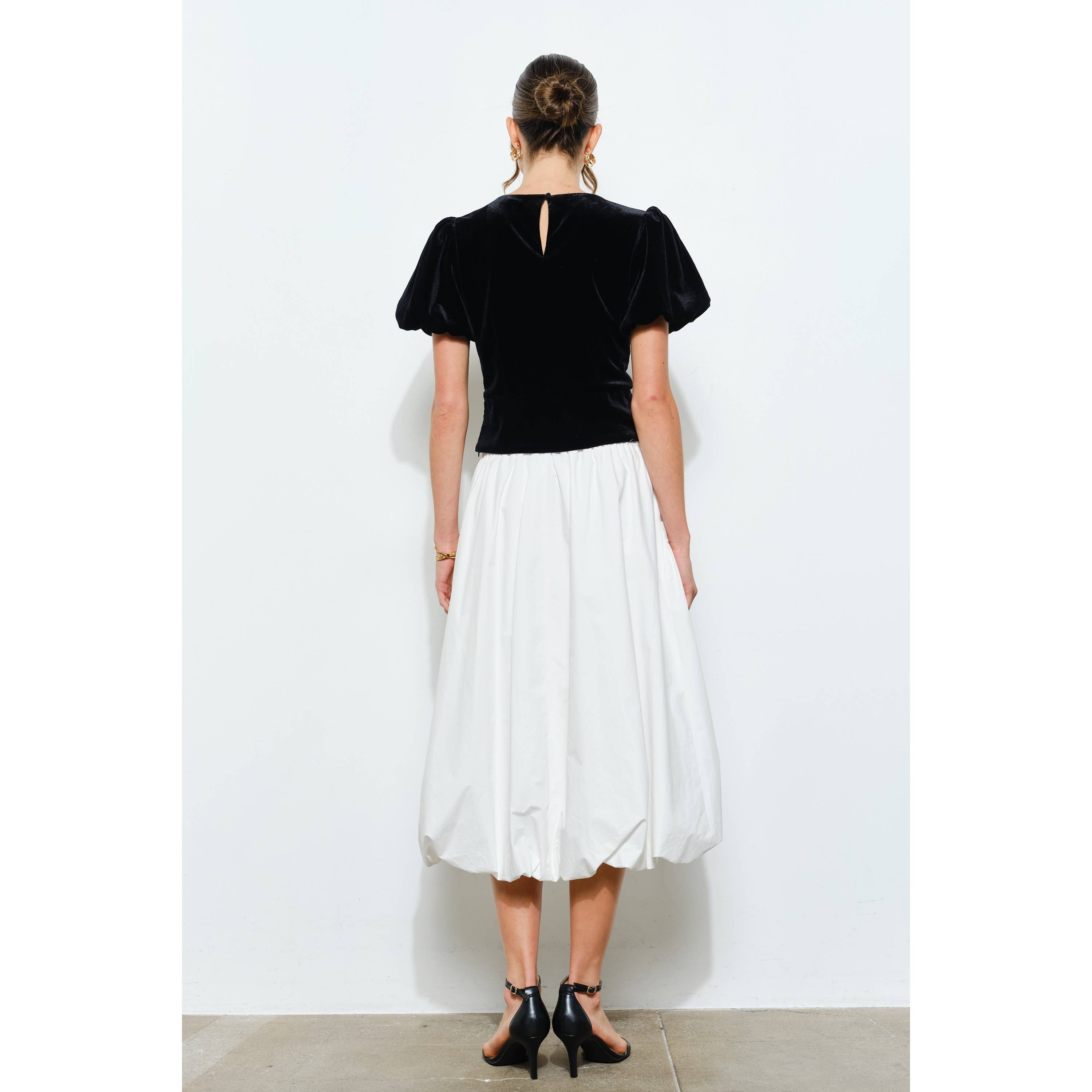 INA - Wholesale Blouse - Women's - Rhinestone Bow Cutout Velvet Puff Sleeve Top15