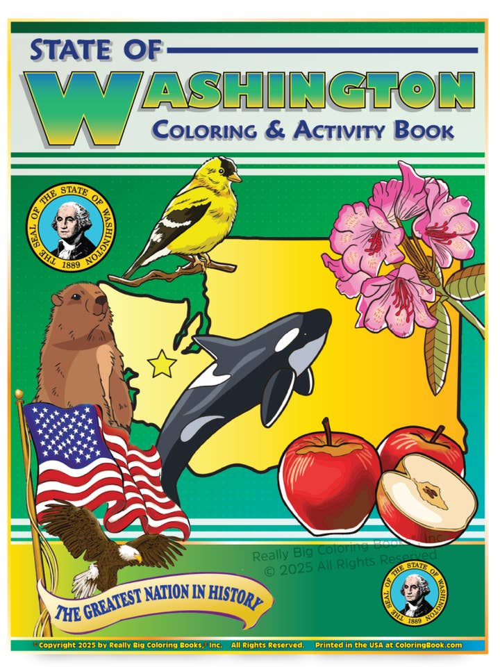 Livre de coloriage de l'État de Washington 8,5 x 11 pour la vente par Really Big Coloring Books | ColoringBook.com
