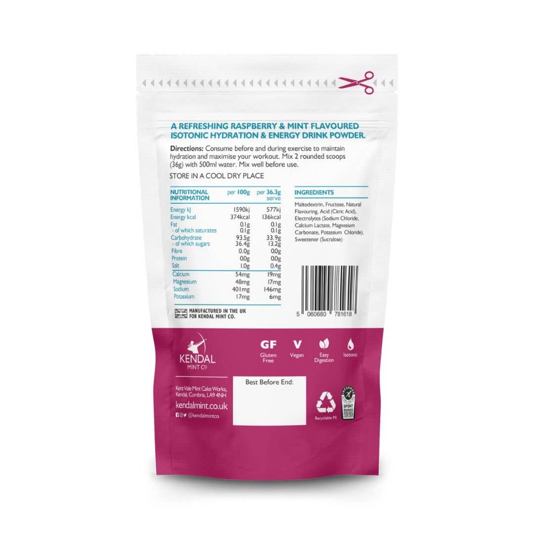Kendal Mint Co® – wholesale Powdered health drink – KMC ISO MIX Isotonic Hydration | Raspberry & Mint | Recyclable Pouch 1kg - 27 Serves3