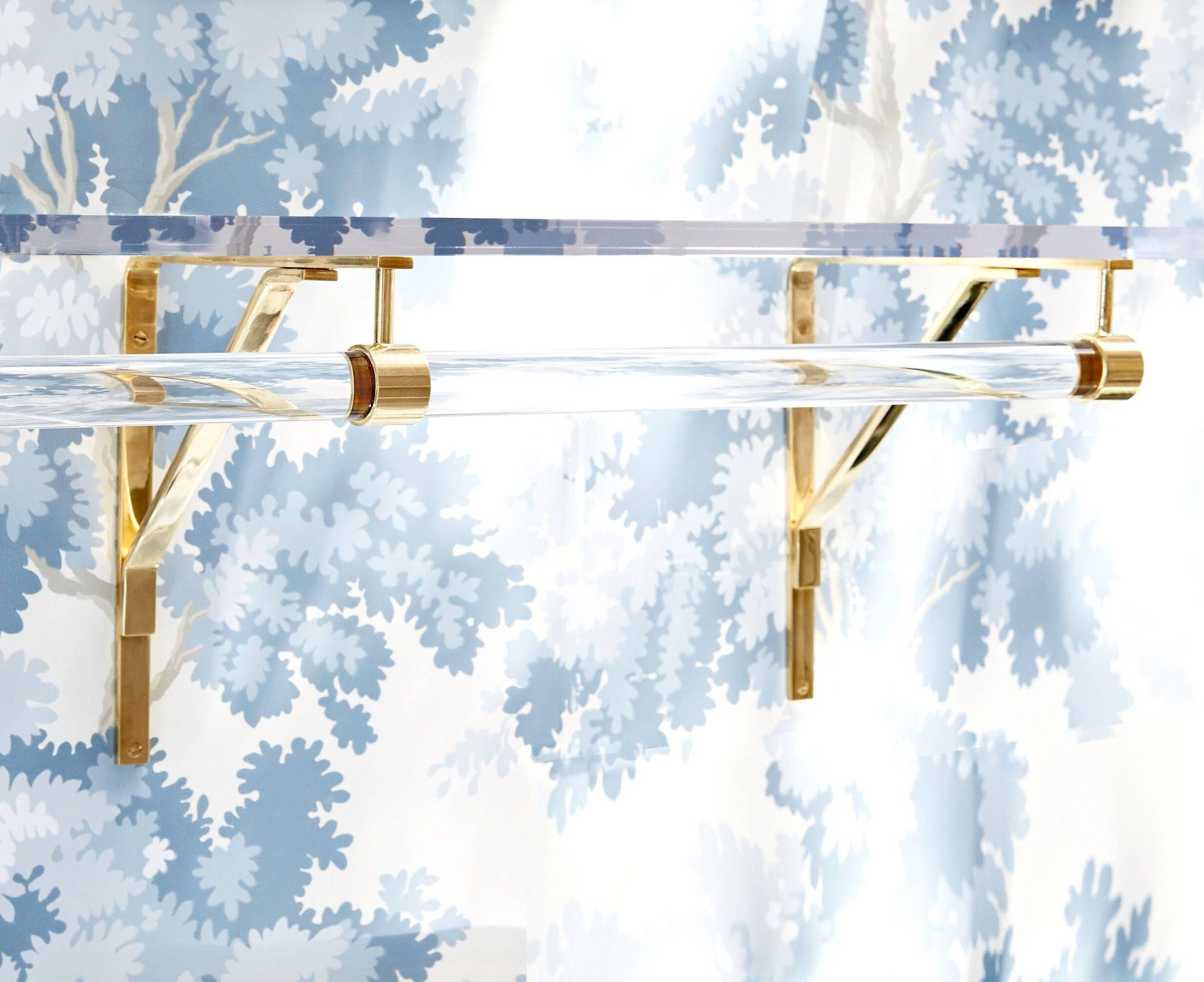 LuxHoldups - Vente Étagères murales - Étagère murale en lucite avec supports en laiton pour placard