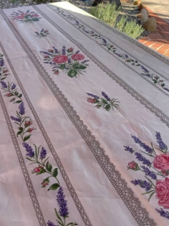 French Tablecloth Lavender & Roses Laminated Wipe Off for wholesale by La Maisonnette