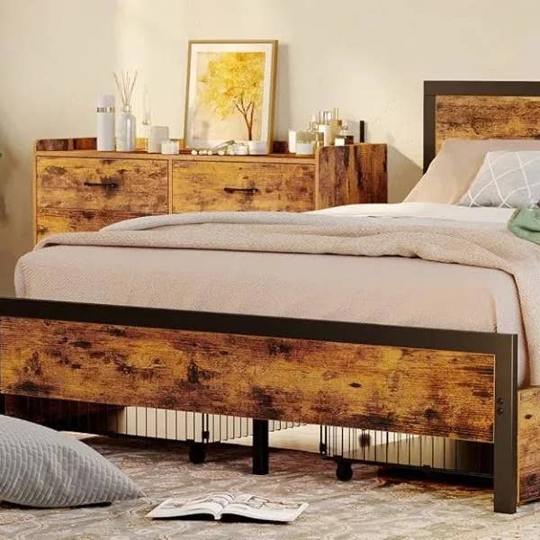 American Smart - Wholesale Bed - Bed Frame with Storage Headboard & 2 Drawers,Upholstered Platform Bed with Charging Station & LED Light,Heavy Duty Frame Support15