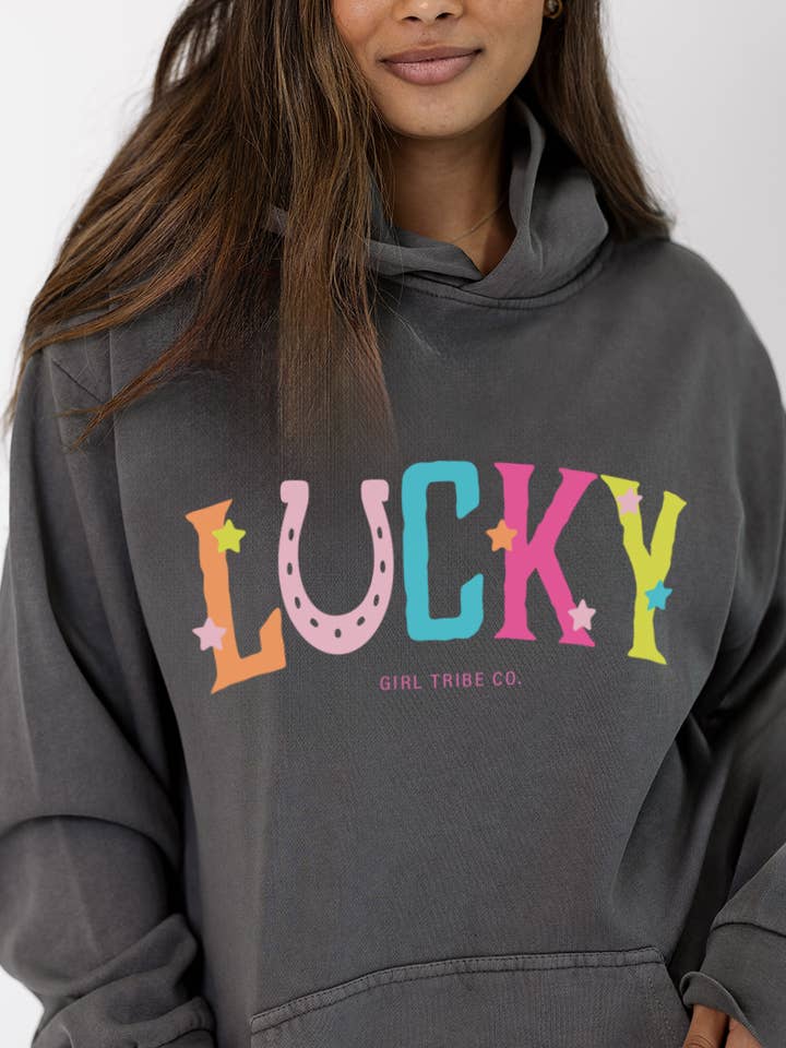 Lucky Western Hoodie in Gray for wholesale by Girl Tribe Co