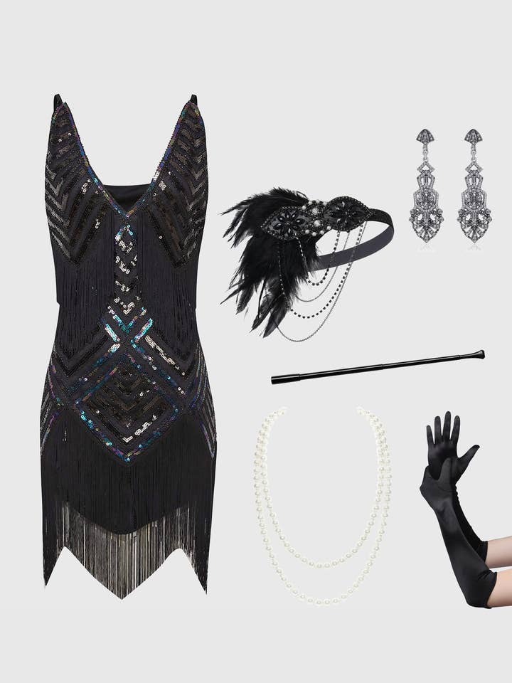 Sequin V-Neck Mini Slip Dress Set for wholesale by BABEYOND