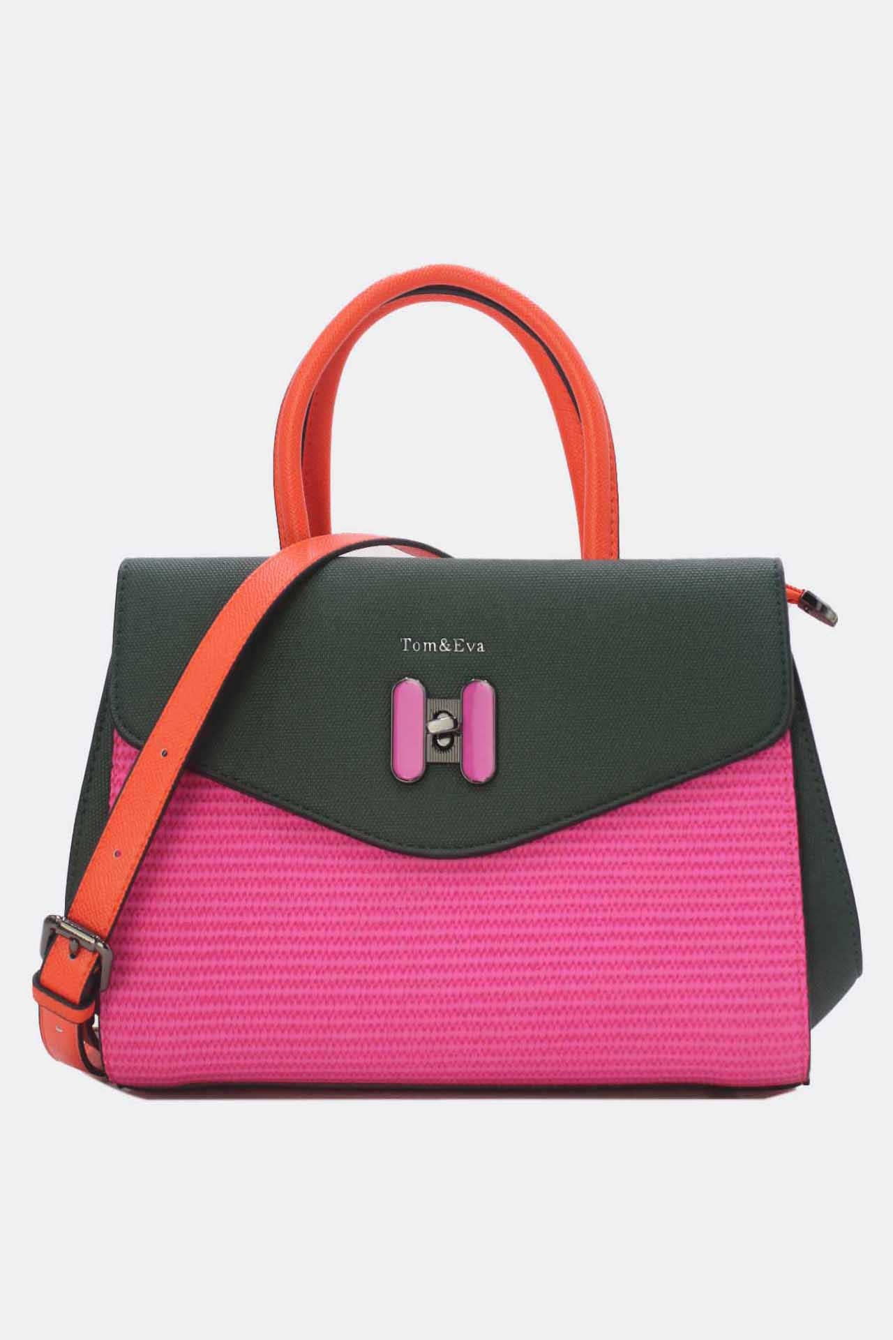 Tom&Eva (F.D.M diffusion) - Wholesale Top Handle Bag - Women's - Straw Effect Handbag with Decorative Flap 24B-60252