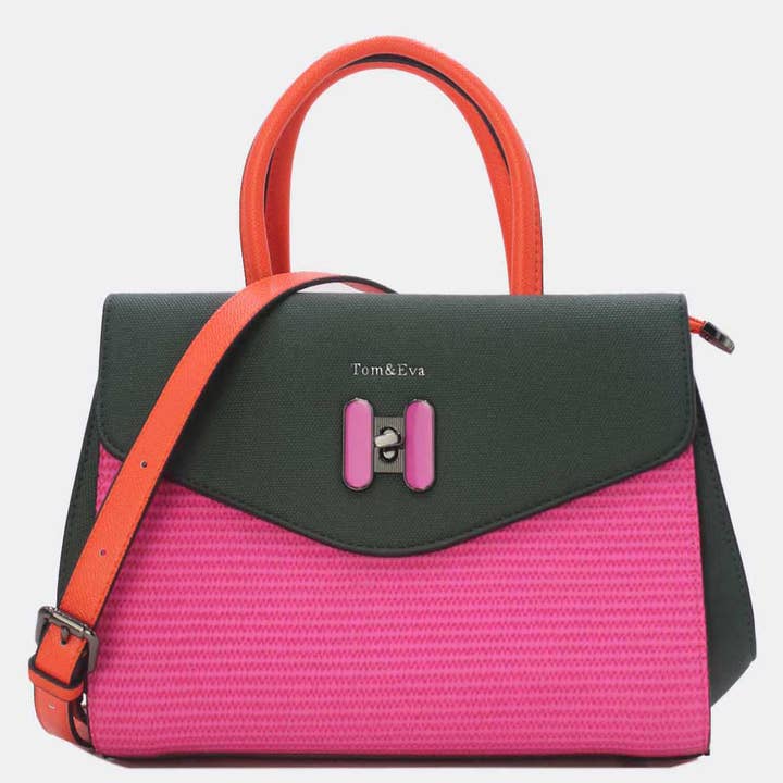 Tom&Eva (F.D.M diffusion) - Wholesale Top Handle Bag - Women's - Straw Effect Handbag with Decorative Flap 24B-60252