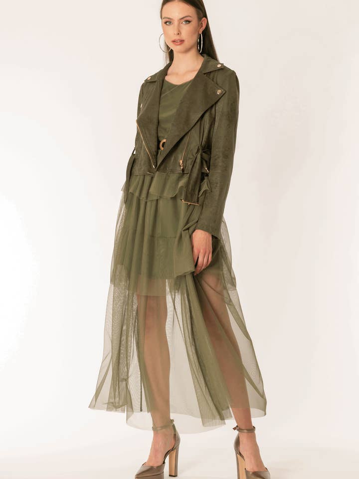 Tyll lång klänning med volang och bälte 100% Pl för wholesale av No-nà by Siste's