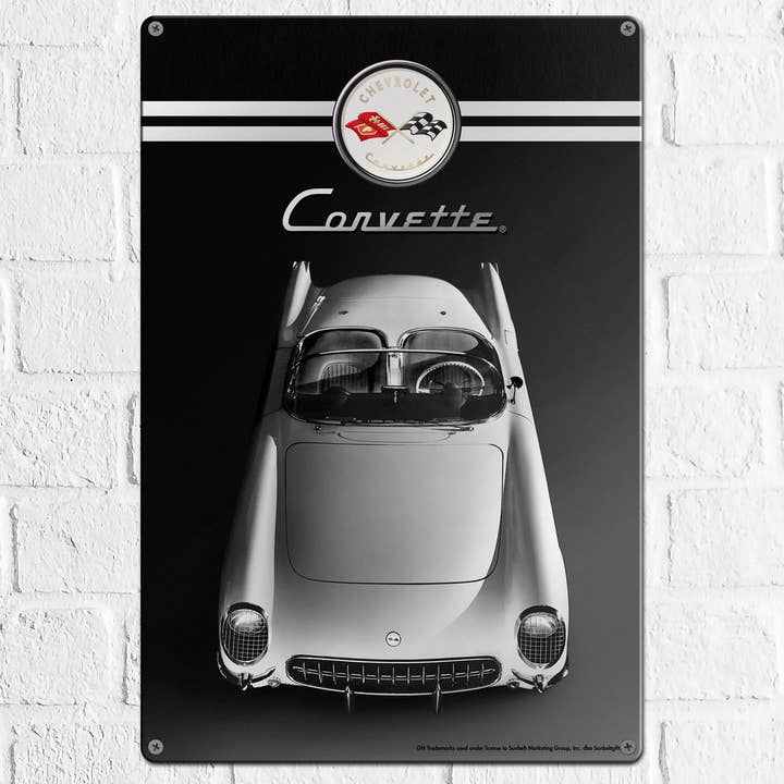 Decorazione da parete in metallo Corvette 1953 C1 12"x18" – Arte murale in alluminio premium di auto d'epoca, decorazione classica di auto muscolari per garage, taverna, bar o casa. per la vendita all'ingrosso da parte di Sunbeltgifts | Licensed Home Wall Decor