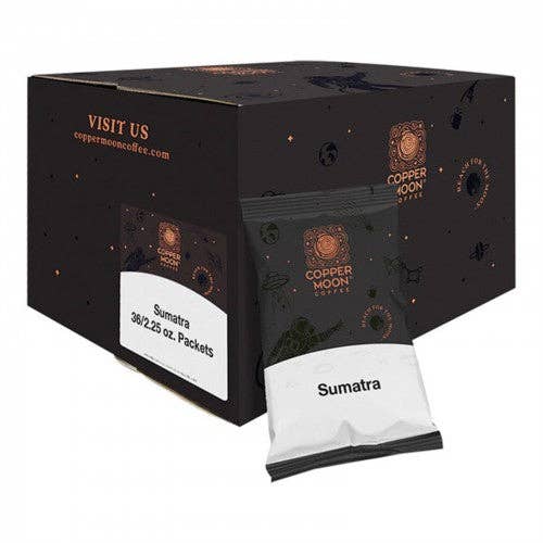 Copper Moon Sumatra Blend Kaffe Portionspaket 2,25 oz. - 36 stycken WS-110CMFPSMTRA för wholesale av FIXTUREDISPLAYS