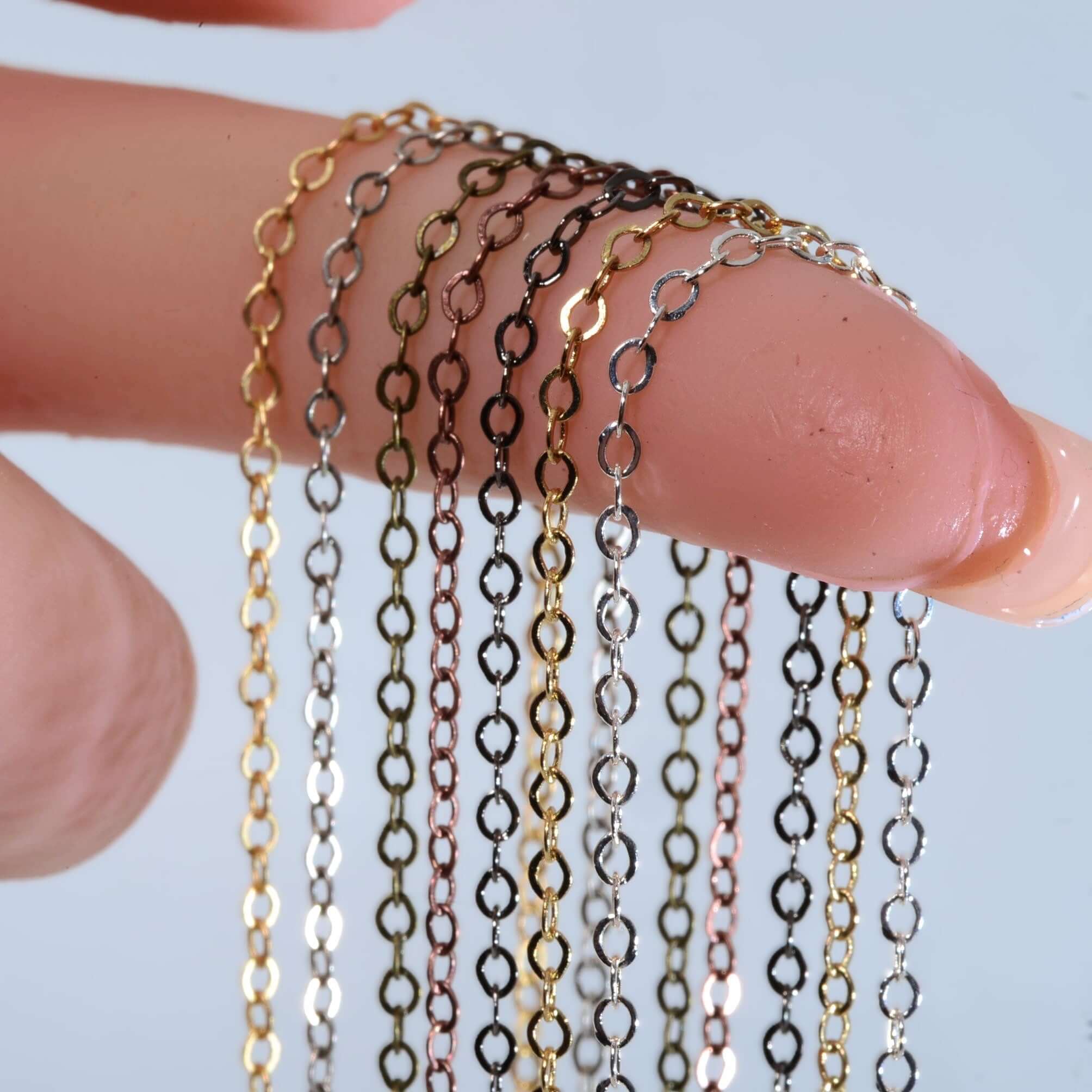 Continental Beads – wholesale Craft supplies – Cable Chain for Necklaces - XS 2mm Size - Multiple Colors - Per Foot CH-82511