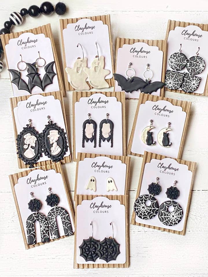 Spooky säsong lera örhängen för wholesale av Clayhouse Colours