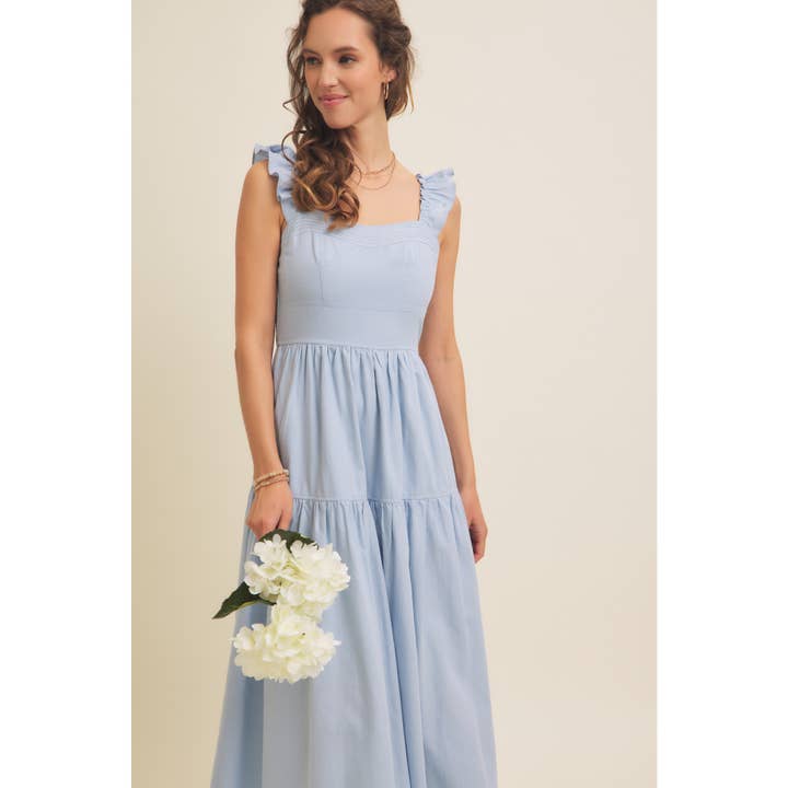 in february - Wholesale Dress - Women's - RUFFLED SLEEVED MIDI DRESS WITH STITCH DETAIL