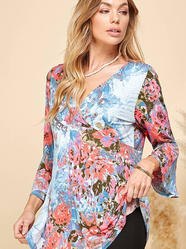 Shopin LA - Wholesale Tunic - Women's - SPT5198 - WOMEN FLORAL PRINT 3/4 SLEEVE TUNIC TOP11