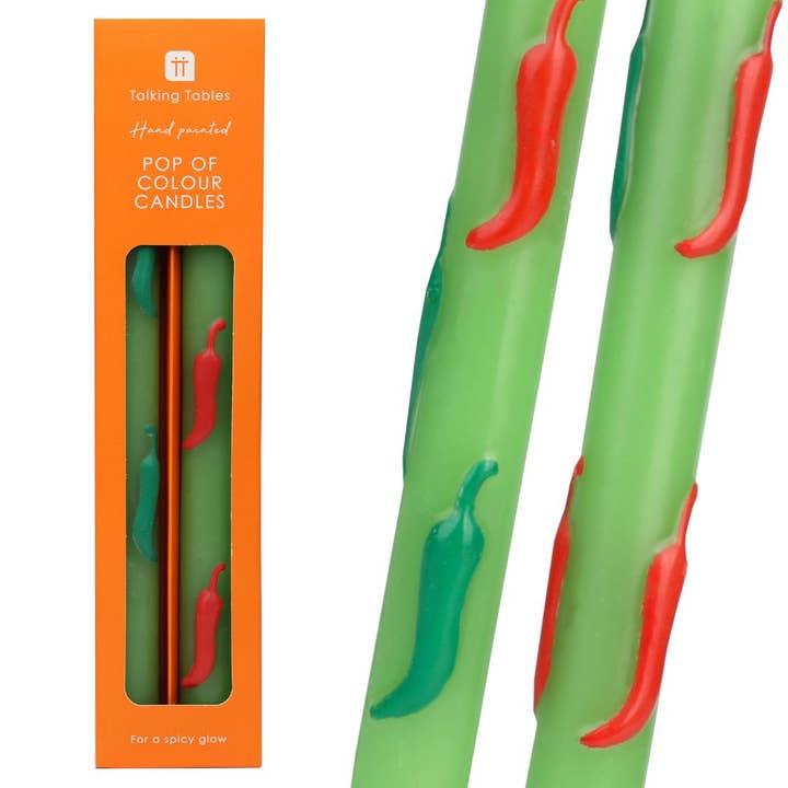 Green Chilli Taper Candles | 2 Pack | Summer | Xmas Gift | for wholesale by Talking Tables UK