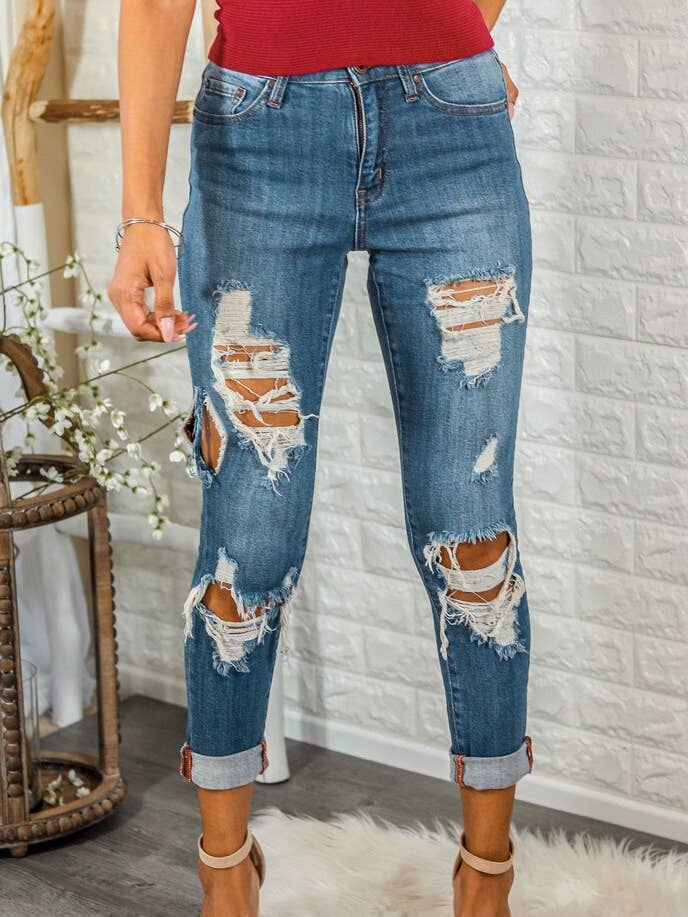 Split beslut slet hög midja pojkvän Jeans för wholesale av SurelyMine