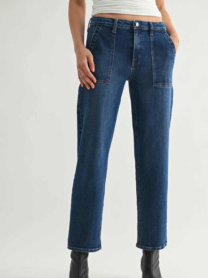 BP497J - DK - Utility Pocket Straight  for wholesale by JUST BLACK DENIM