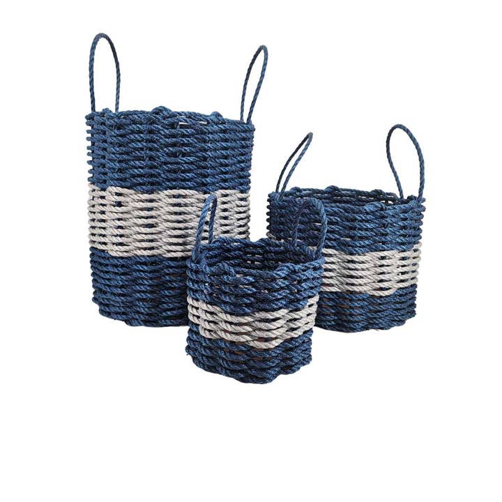 Little Salty Rope - Wholesale Basket - Authentic Maine Lobster Rope Storage Basket Navy Blue and Li2