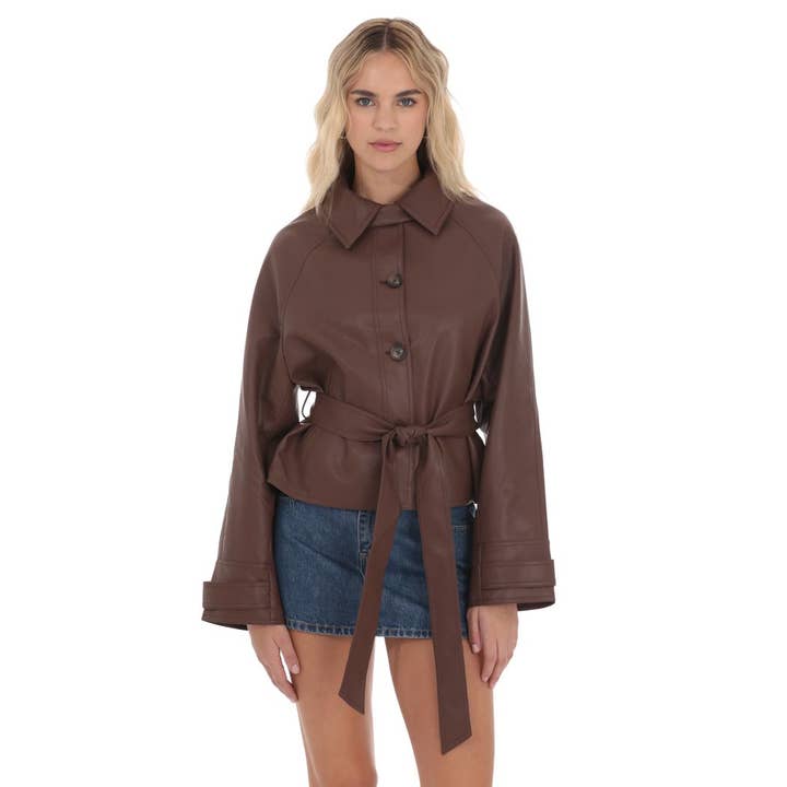 Belted Faux Leather Jacket in Black for wholesale by Lucy In The Sky