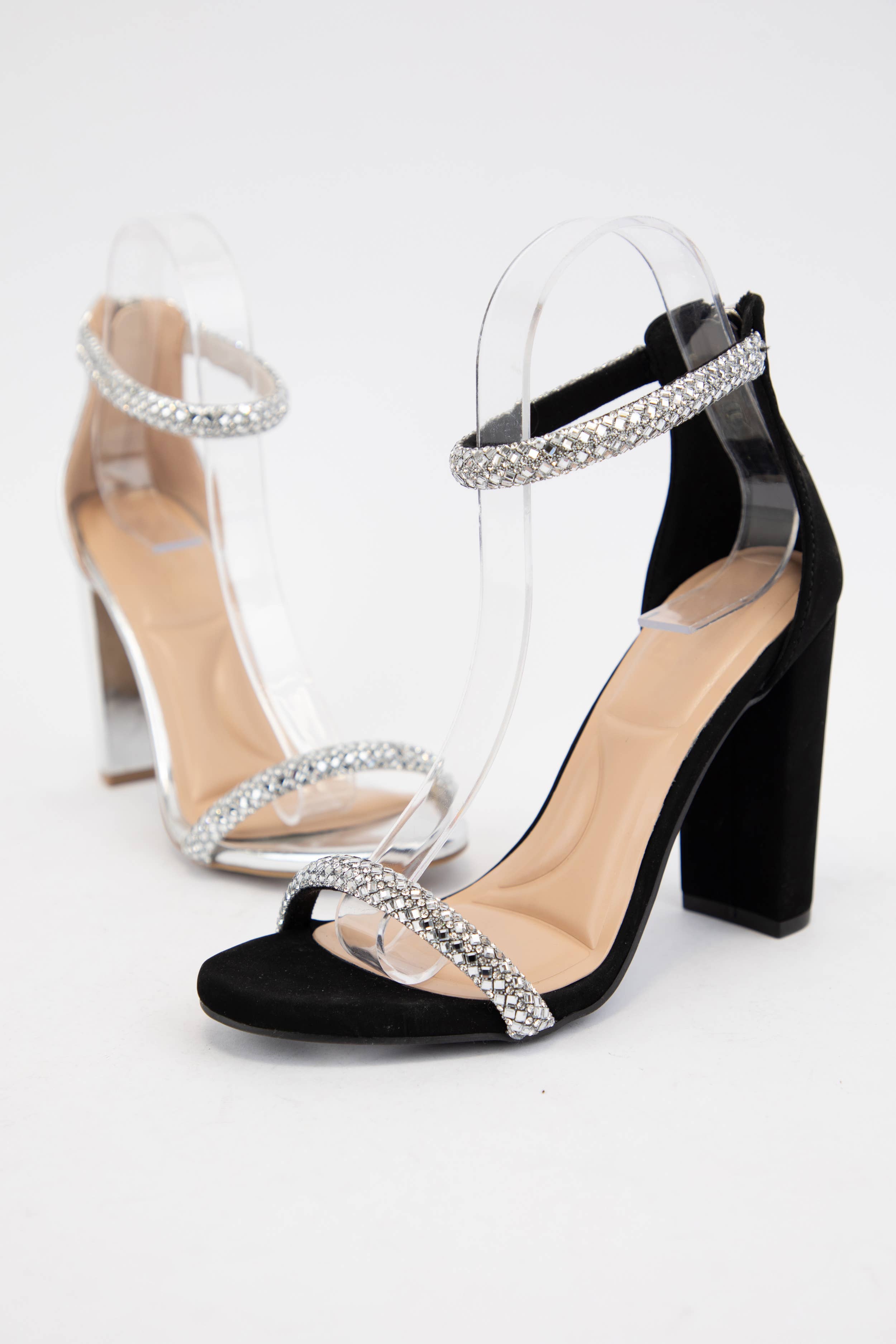SILVER PU MORRIS-611 BEDAZZLED RHINESTONE STRAP BLOCK HEEL for wholesale on Faire4