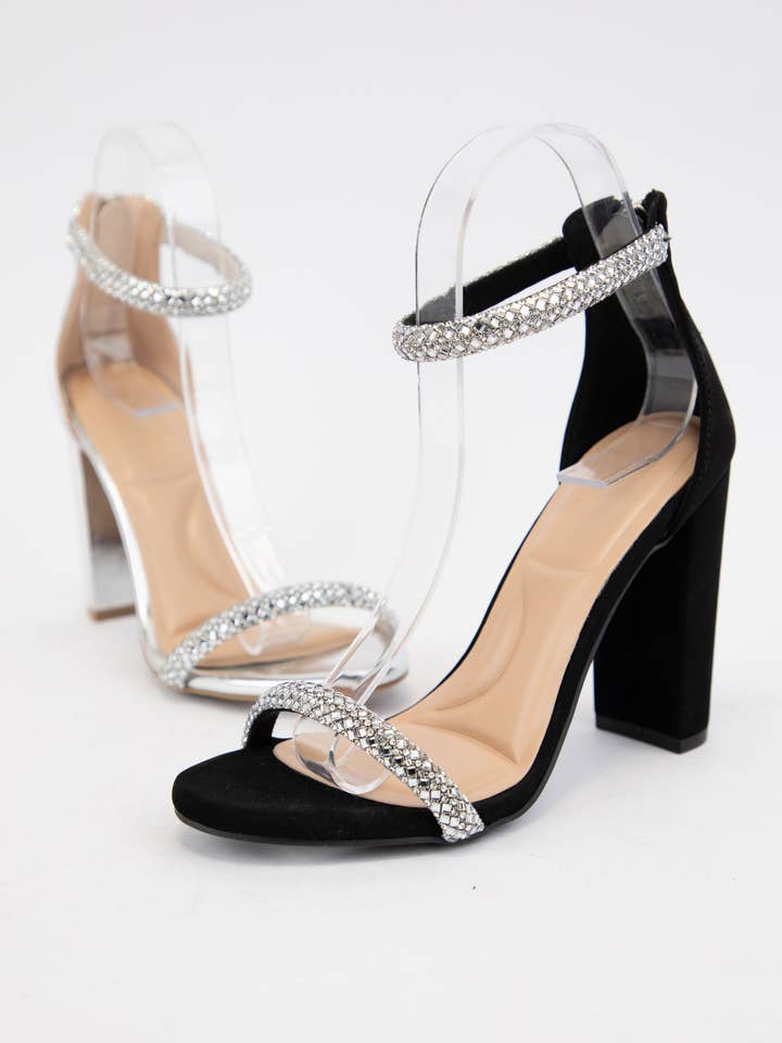 SILVER PU MORRIS-611 BEDAZZLED RHINESTONE STRAP BLOCK HEEL for wholesale on Faire4