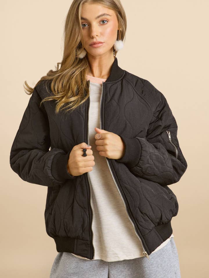 CEJ2643 - LONG SLEEVES QUILTED UTILITY JACKET for wholesale by ADORA LA