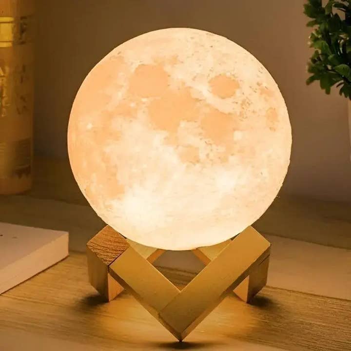 3D Moon Shaped Lamp – Rechargeable Dual Color Night Light for wholesale by Grafton Essentials