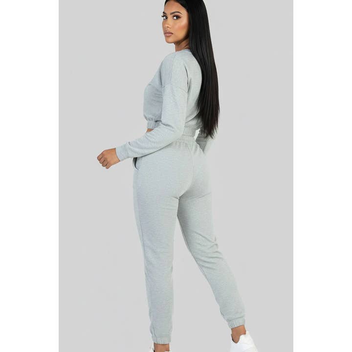 French Terry Crop Pullover Joggers Set for wholesale by HiteJeans