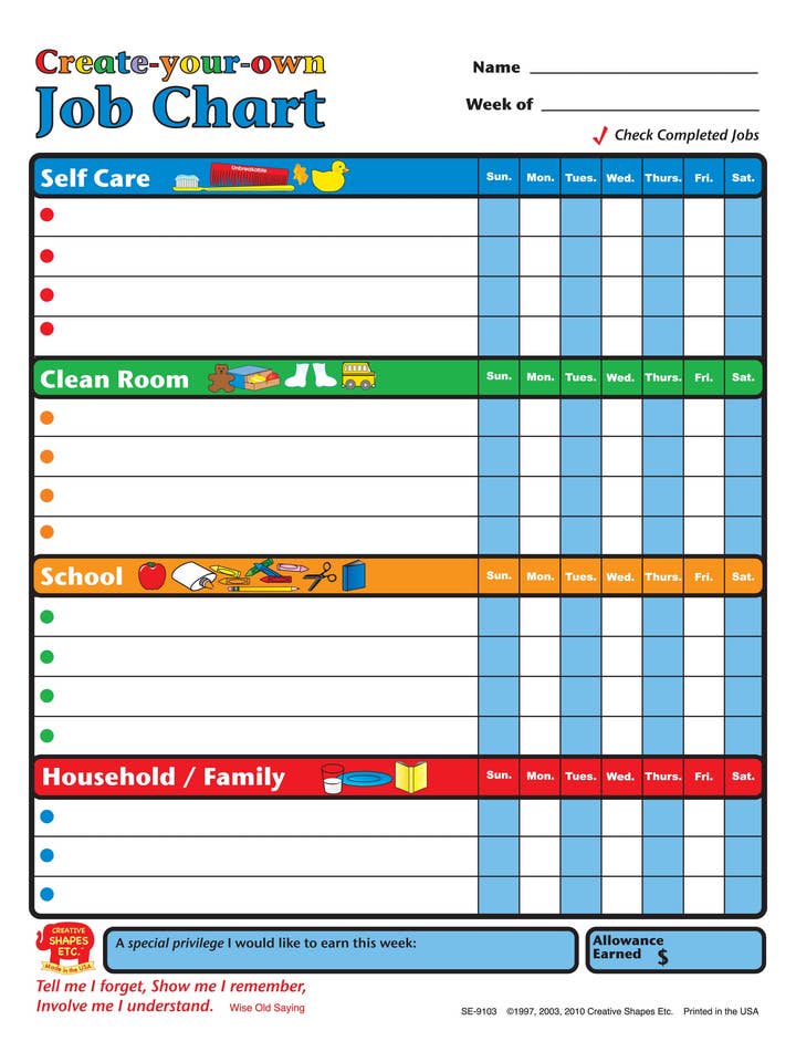 Job Chart - Opret din egen for engroshandel hos Creative Shapes Etc.