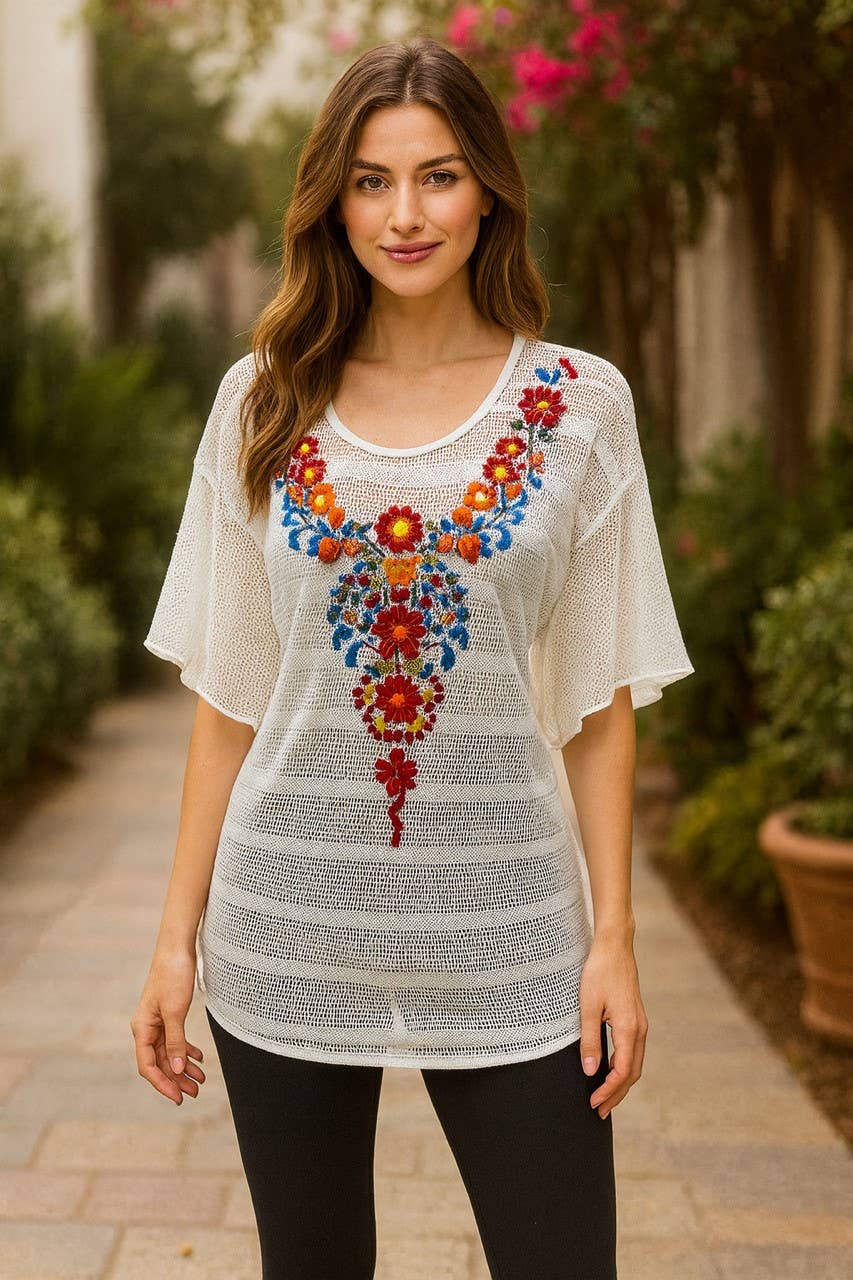 Adore - Wholesale Blouse - Women's - B9136-B  MESH EMBROIDERED TOP0