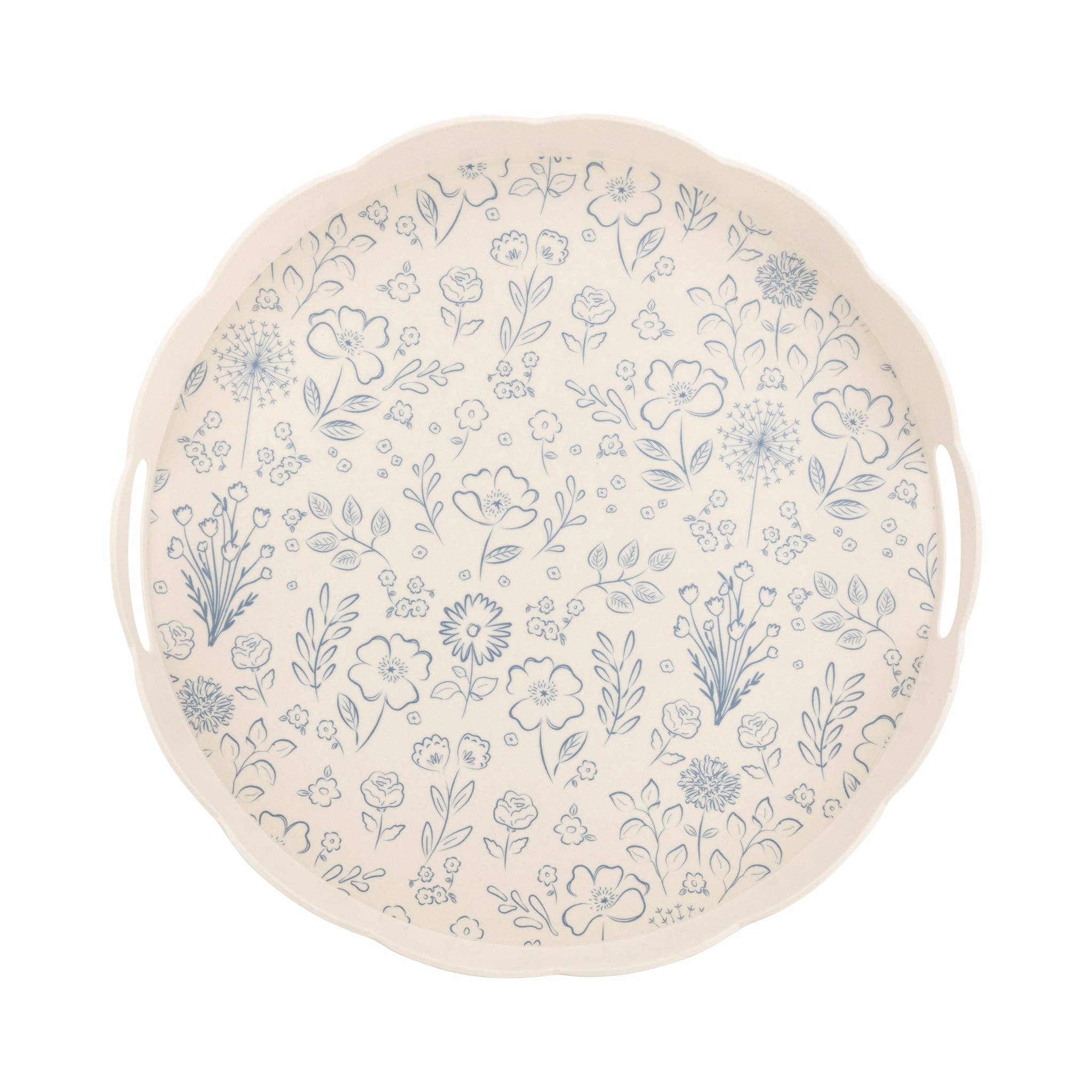 My Mind’s Eye - Wholesale Decorative Tray - PEM1130 - Round Scalloped Floral Bamboo Tray0