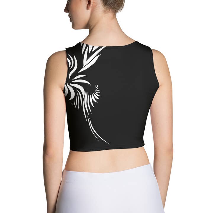 Yin Power Up crop top design in Black & White for wholesale by Natascha van Es Fingerprint Art